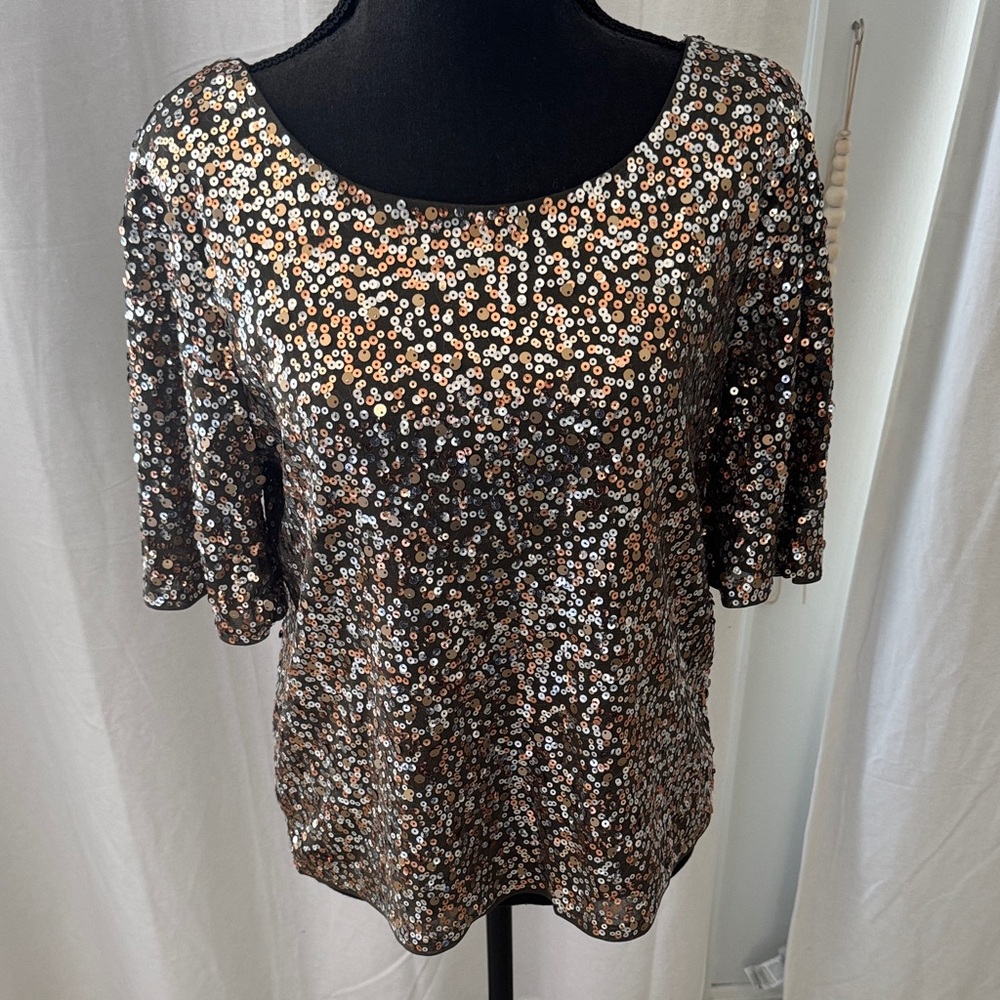 Express Sequin Embellished Black and Gold Women's Top